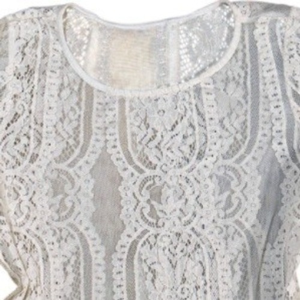 Vintage Crochet Lace Romantic Short Sleeve Top S Edwardian Scalloped Open Knit - Picture 2 of 8